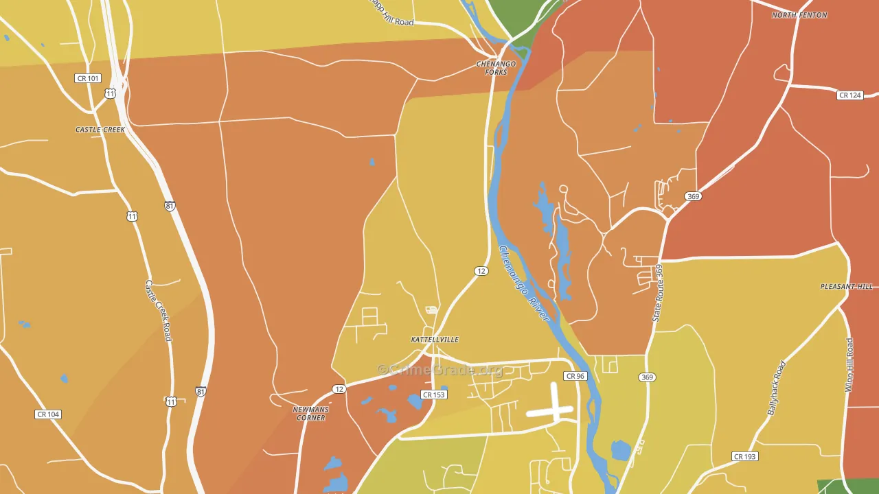 Kattelville, NY Map of Burglary Rates