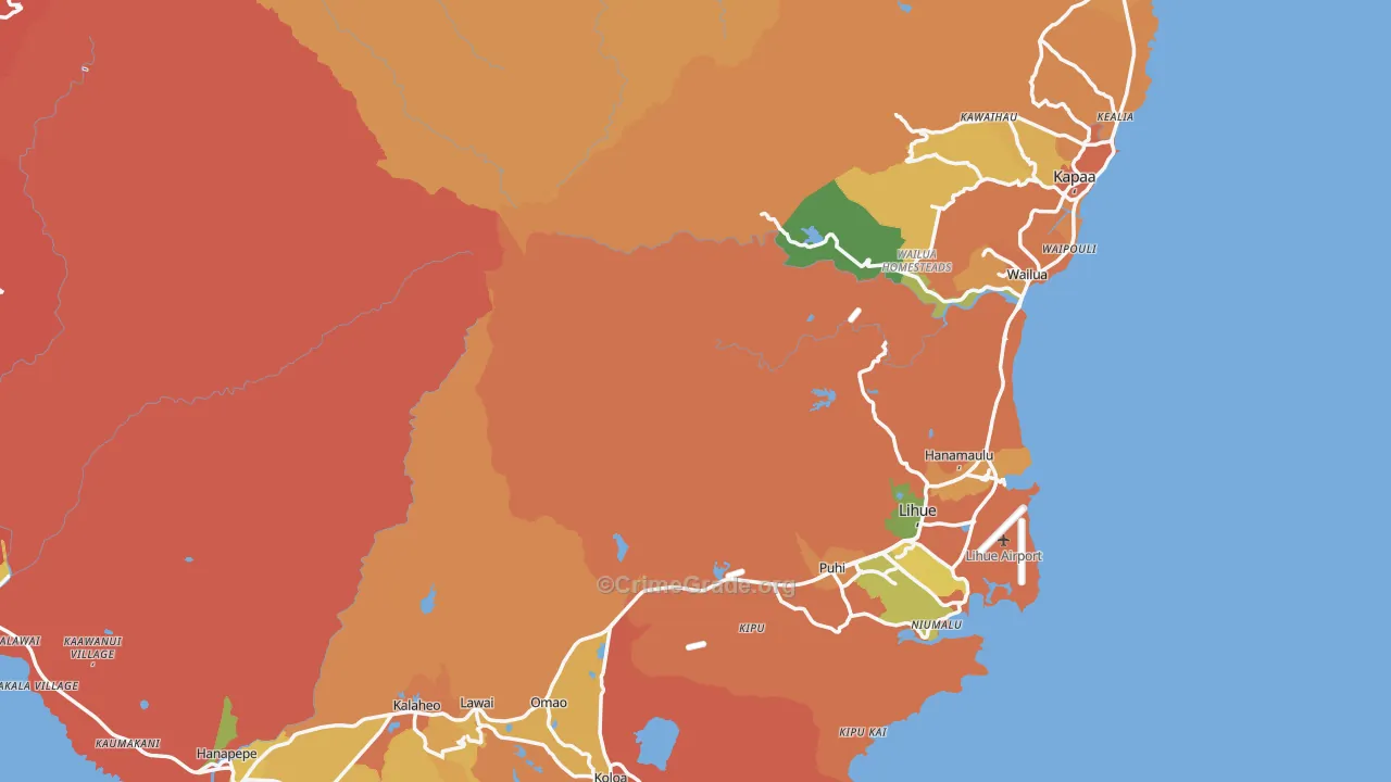 Kauai County, HI Map of Burglary Rates