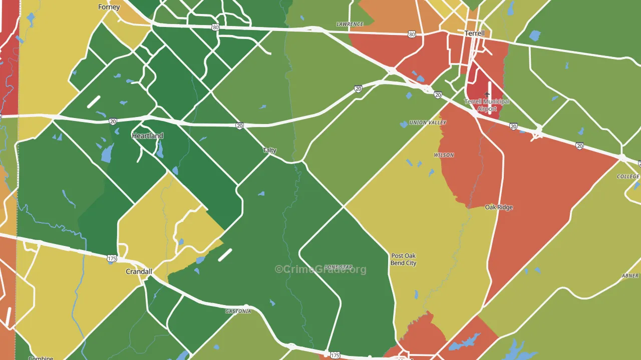Kaufman County, TX Map of Burglary Rates