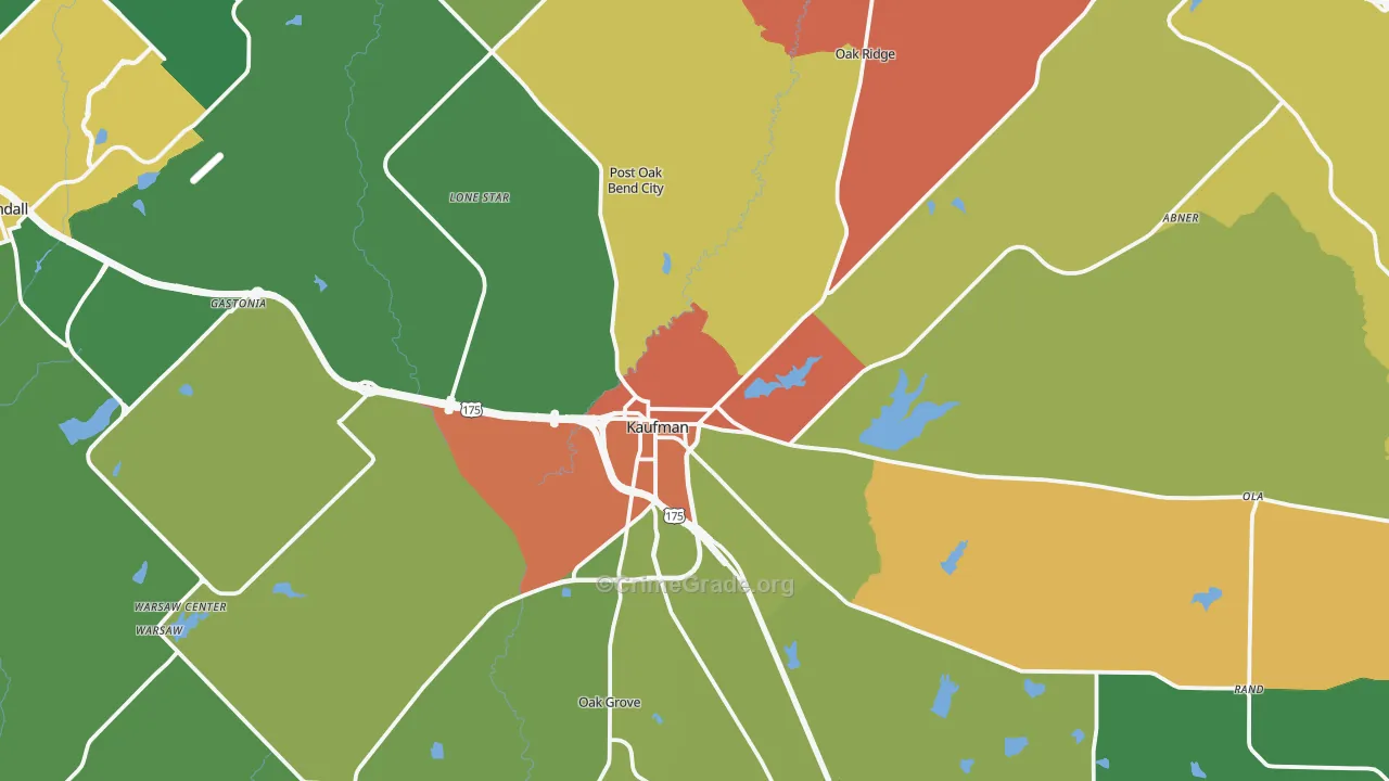 Kaufman, TX Map of Burglary Rates