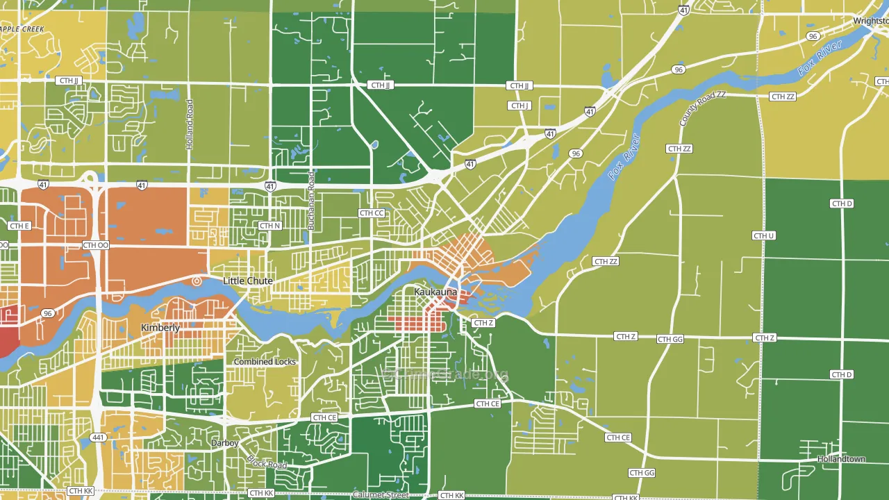 Kaukauna, WI Map of Burglary Rates