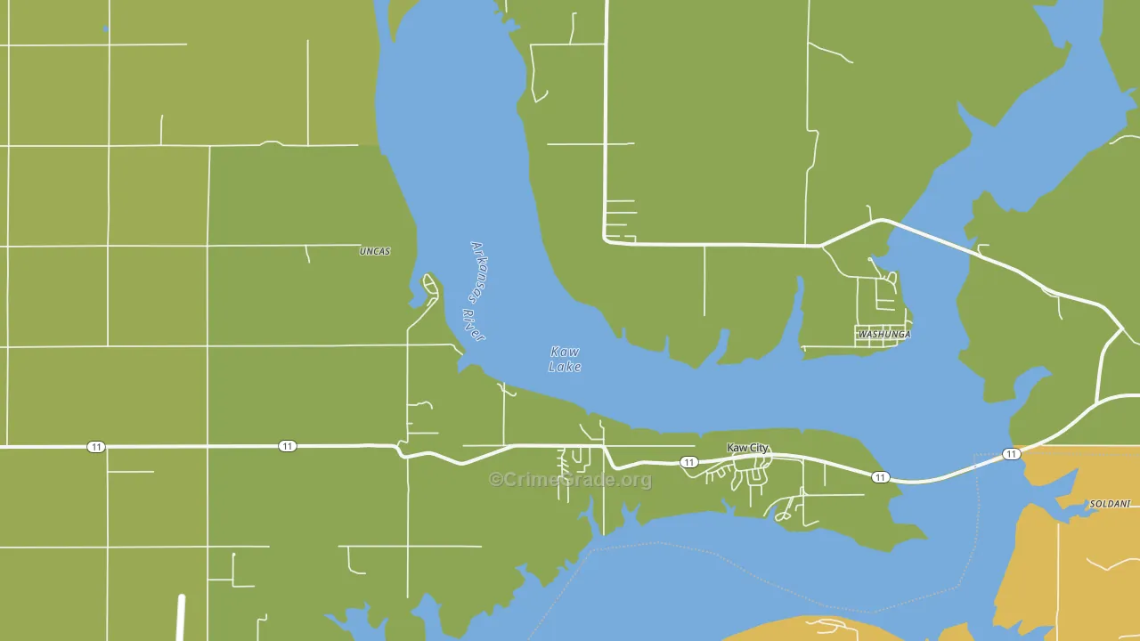 Kaw City, OK Map of Burglary Rates