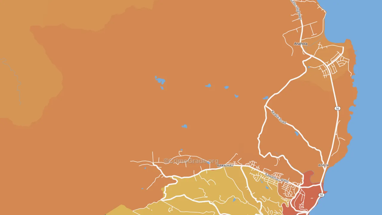 Kawaihau, HI Map of Burglary Rates