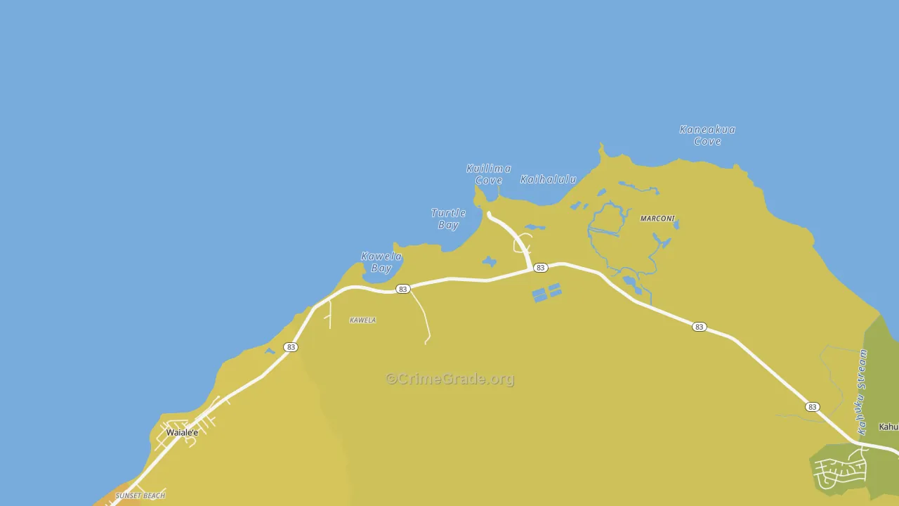 Kawela Bay, HI Map of Burglary Rates
