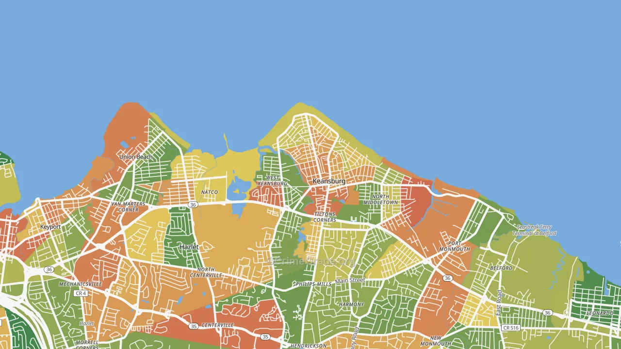 Keansburg, NJ Map of Burglary Rates