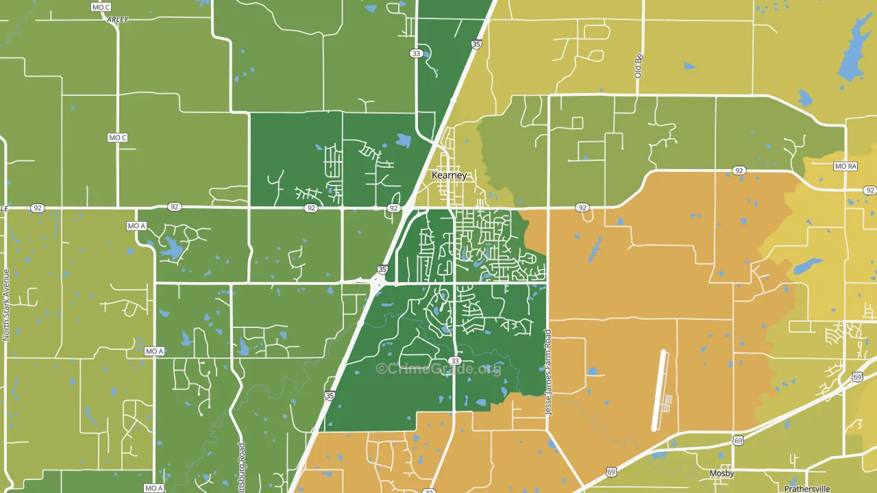 Kearney, MO Map of Burglary Rates