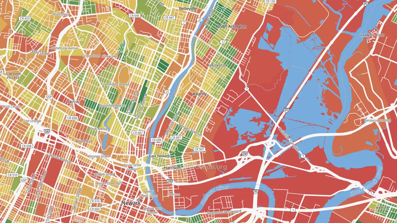 Kearny, NJ Map of Burglary Rates