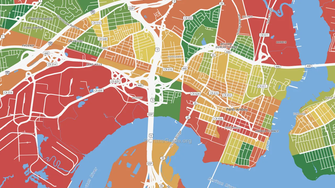 Keasbey, NJ Map of Burglary Rates