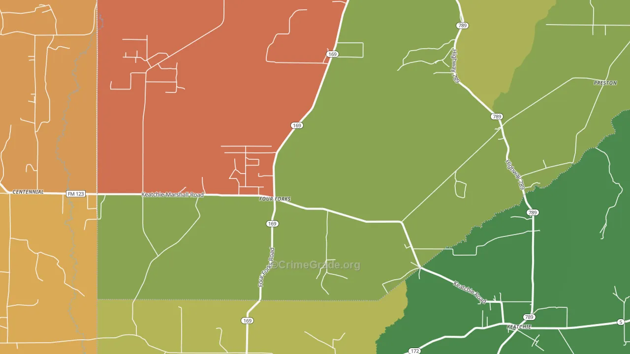 Keatchie, LA Map of Burglary Rates