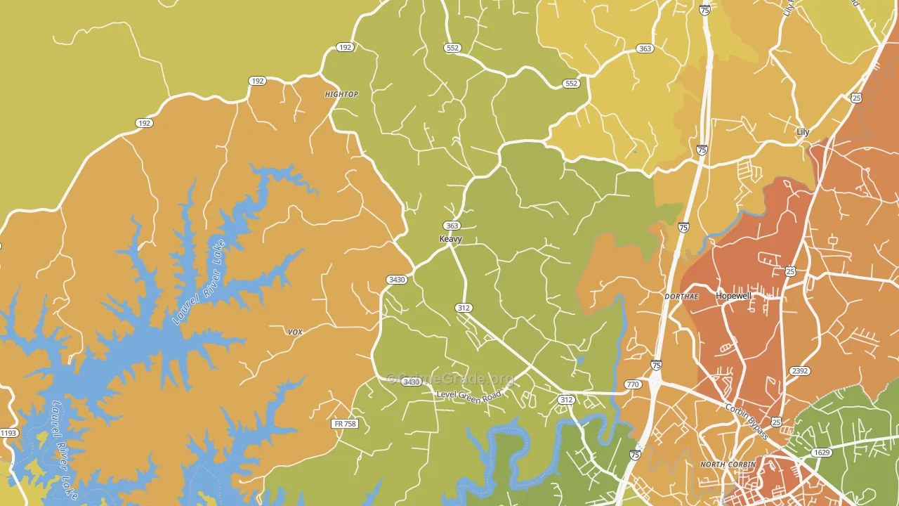 Keavy, KY Map of Burglary Rates