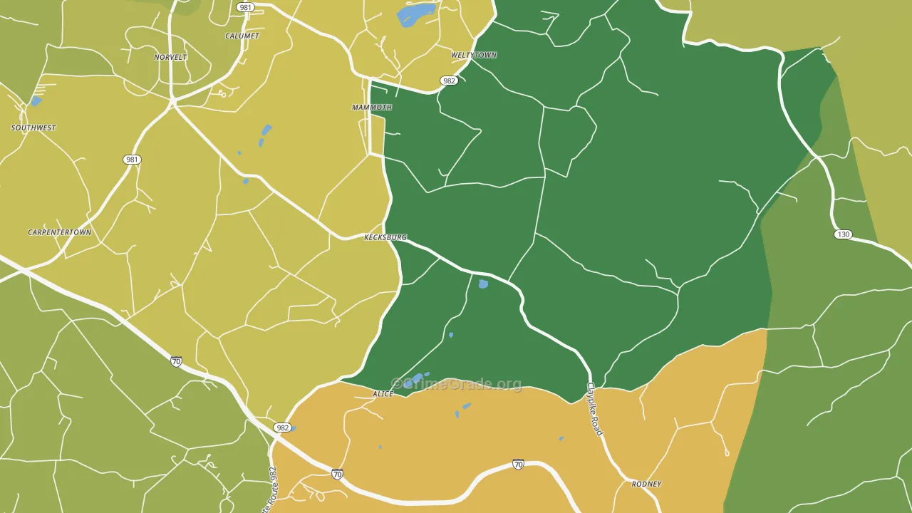Kecksburg, PA Map of Burglary Rates
