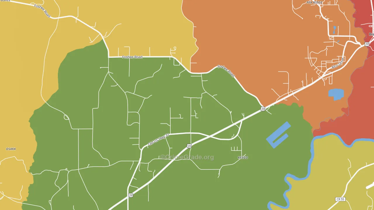 Keego, AL Map of Burglary Rates