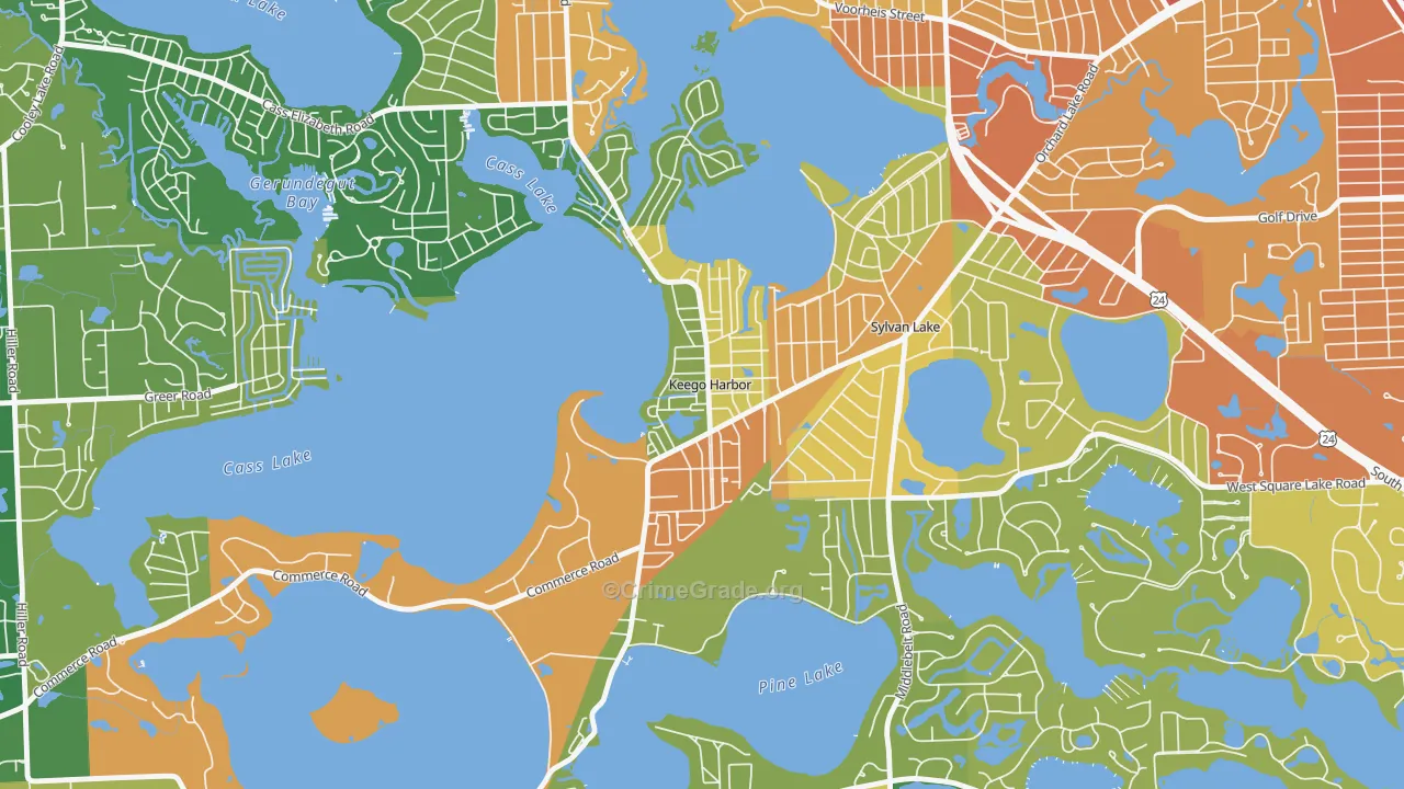 Keego Harbor, MI Map of Burglary Rates