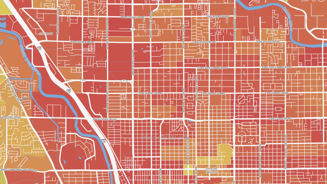 Keeling, Tucson, AZ Map of Burglary Rates