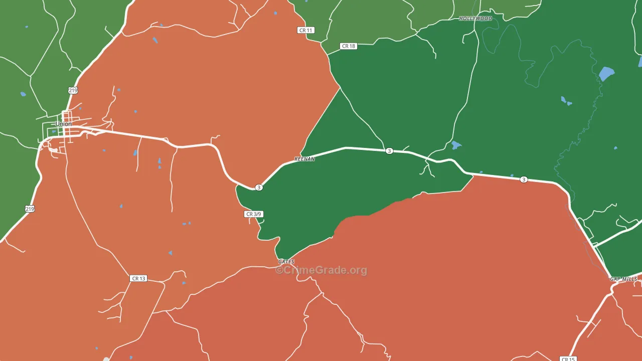 Keenan, WV Map of Burglary Rates
