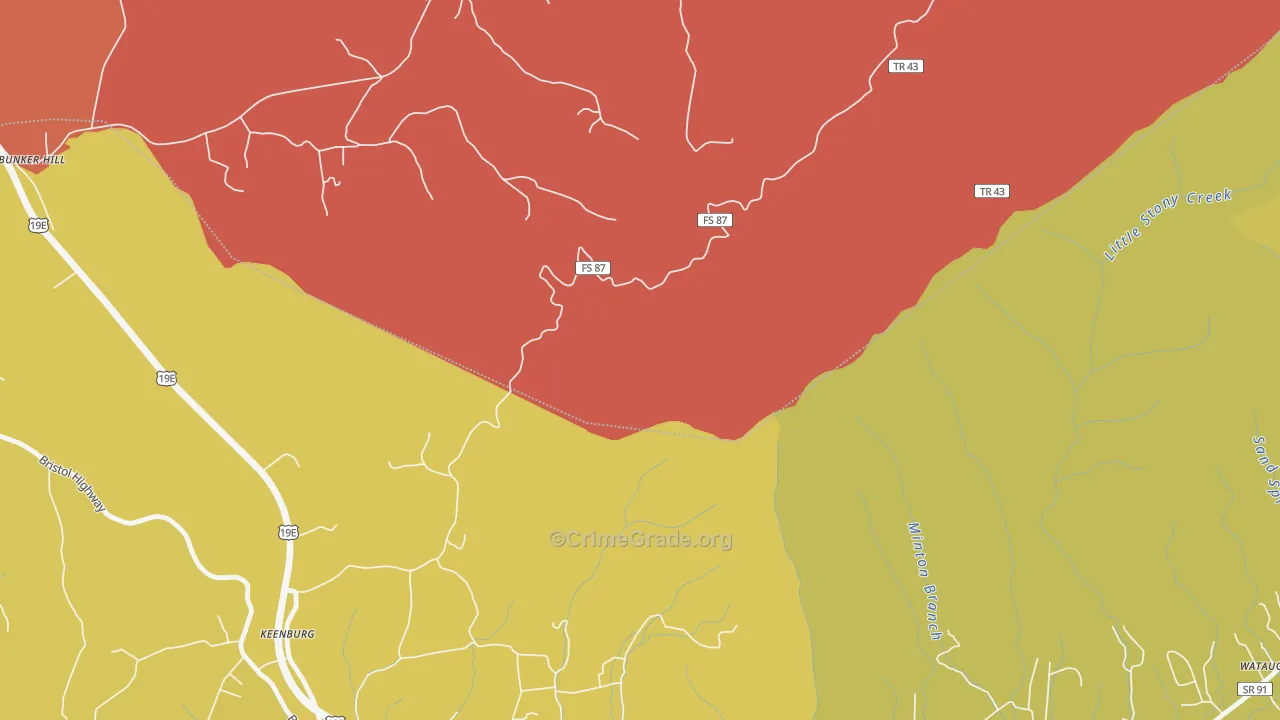 Keenburg, TN Map of Burglary Rates