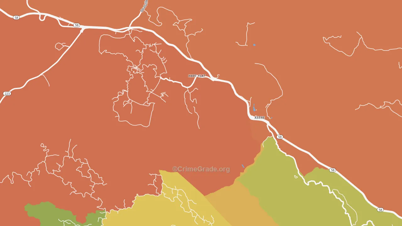 Keene, CA Map of Burglary Rates