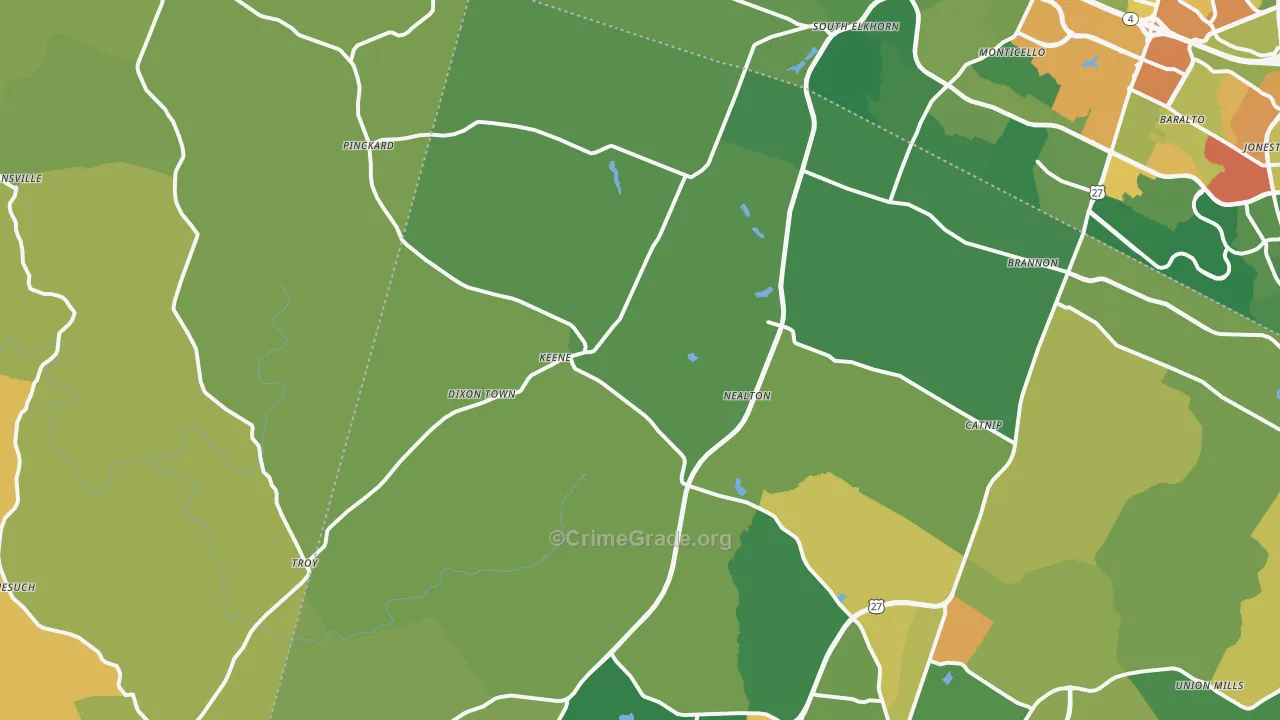 Keene, KY Map of Burglary Rates