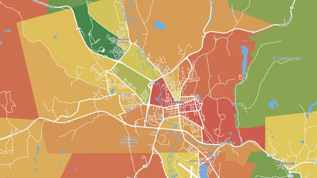 Keene, NH Map of Burglary Rates