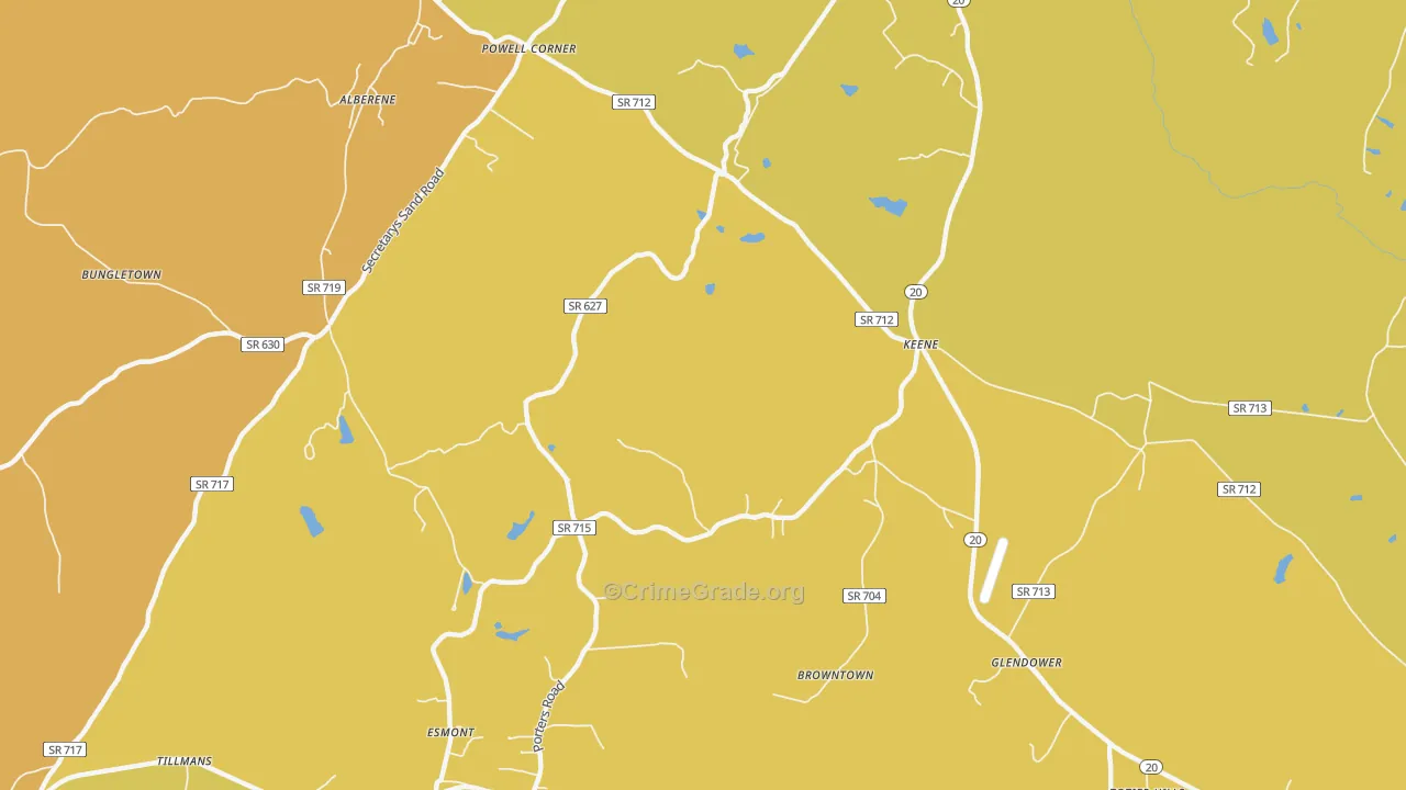 Keene, VA Map of Burglary Rates