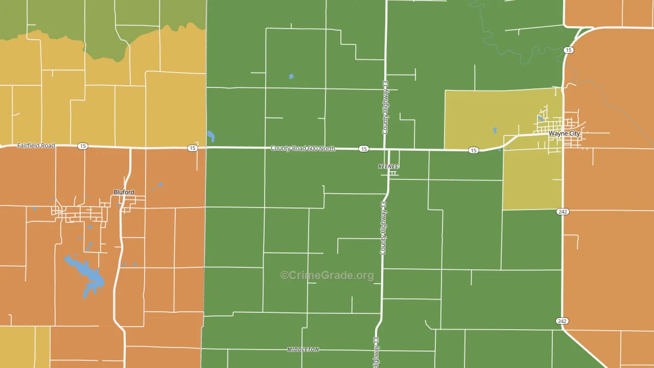 Keenes, IL Map of Burglary Rates