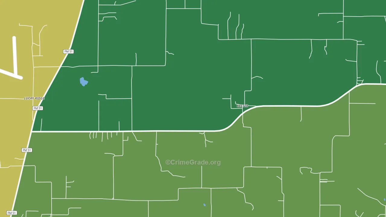 Keeter, TX Map of Burglary Rates