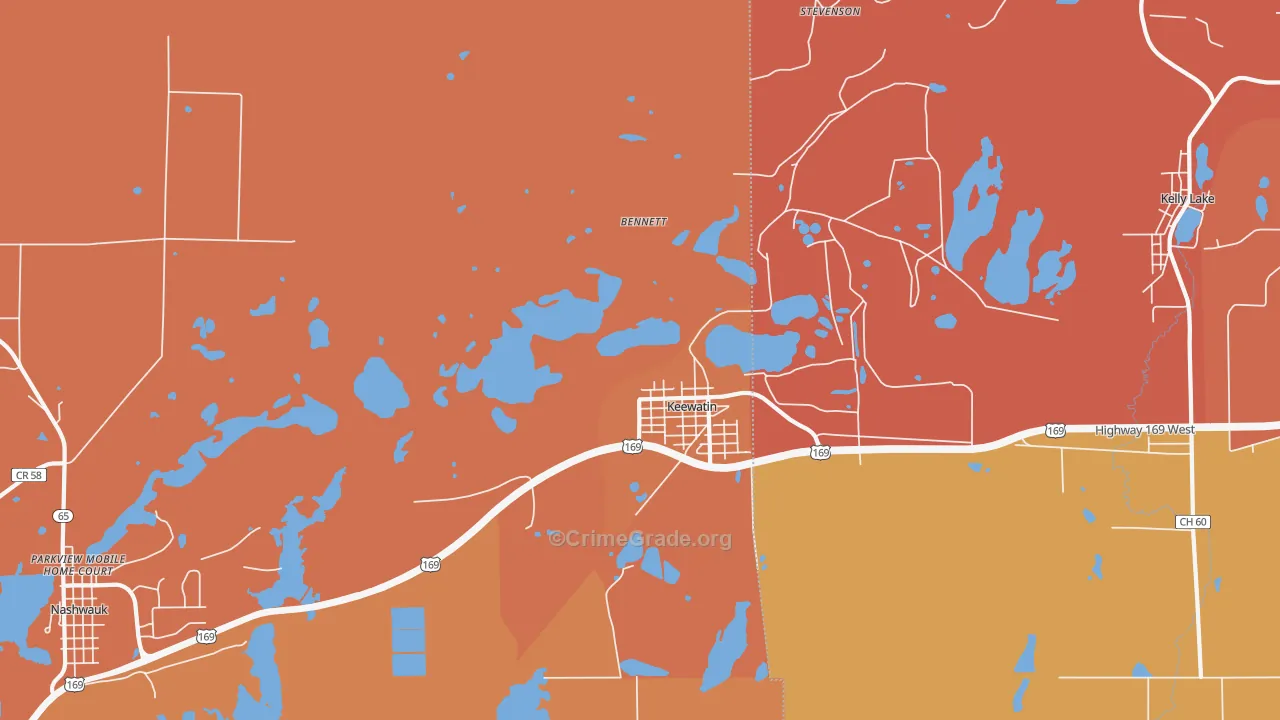 Keewatin, MN Map of Burglary Rates