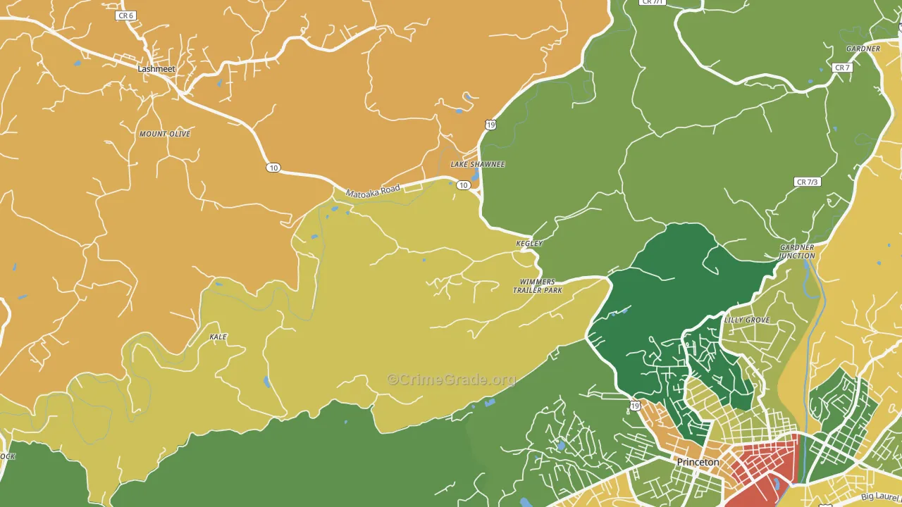 Kegley, WV Map of Burglary Rates