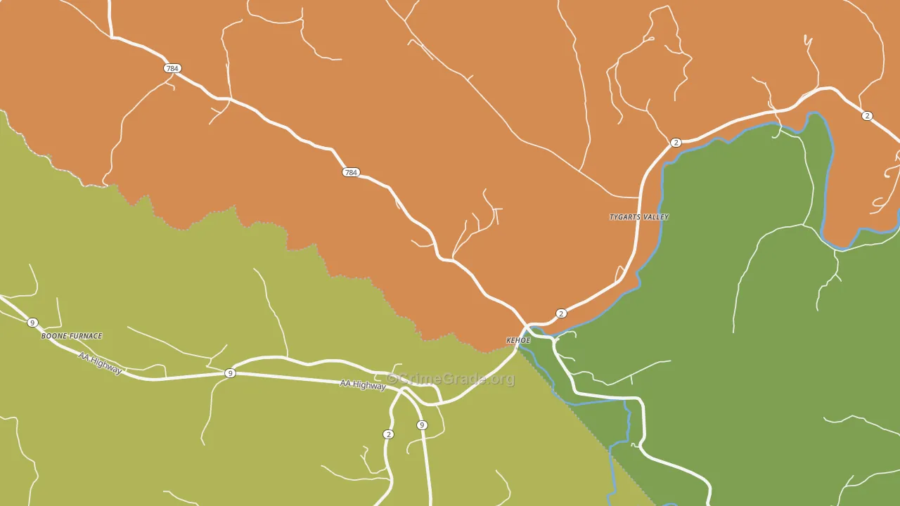 Kehoe, KY Map of Burglary Rates