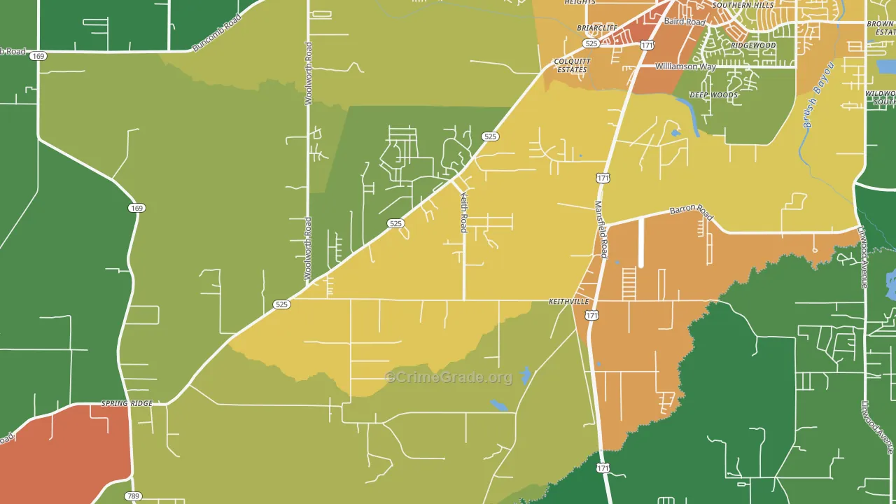 Keithville, LA Map of Burglary Rates