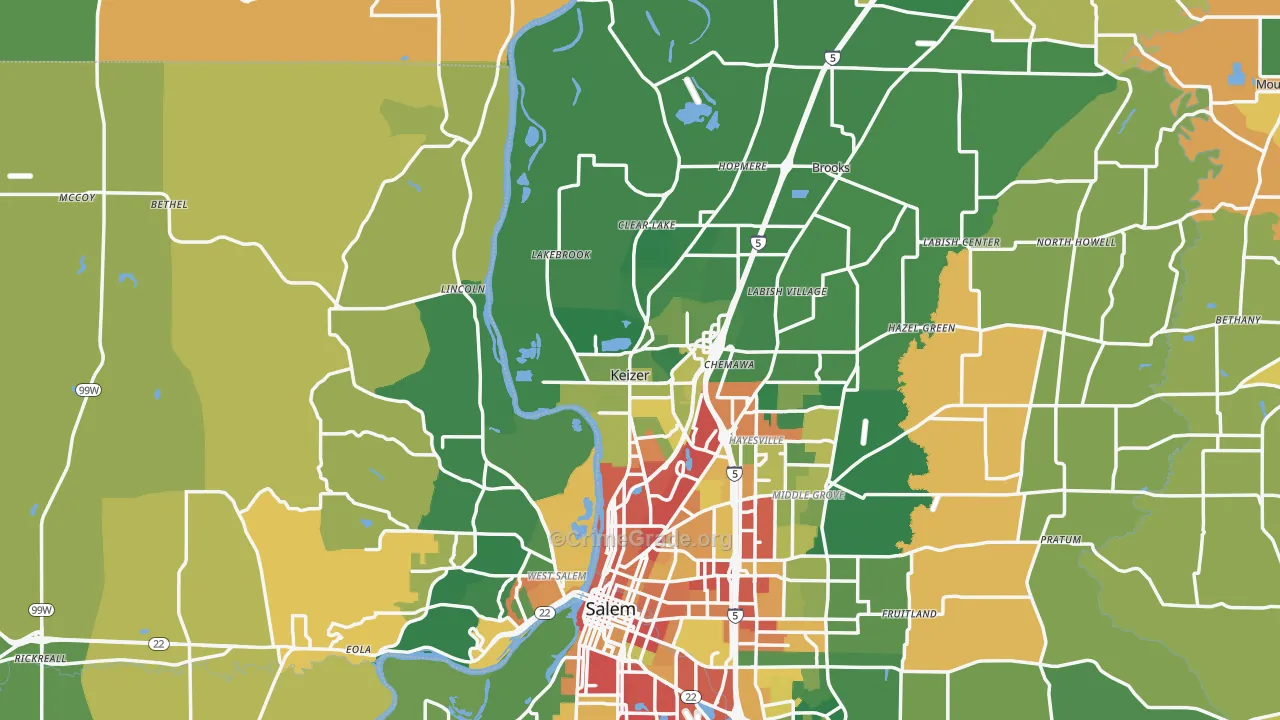 Keizer, OR Map of Burglary Rates