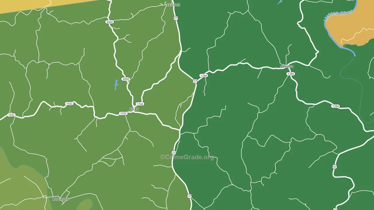 Kelat, KY Map of Burglary Rates