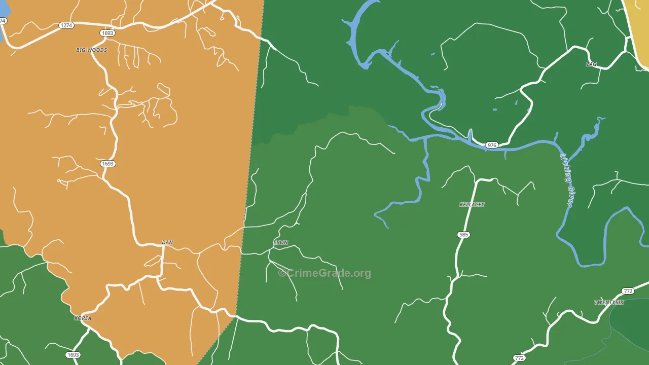 Kellacey, KY Map of Burglary Rates