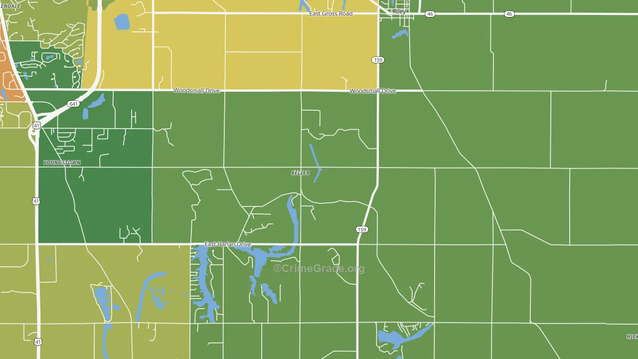 Keller, IN Map of Burglary Rates