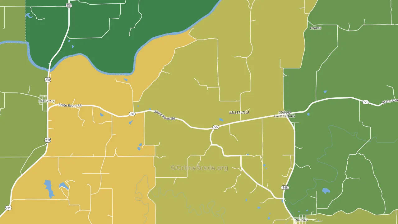 Kellerville, IN Map of Burglary Rates