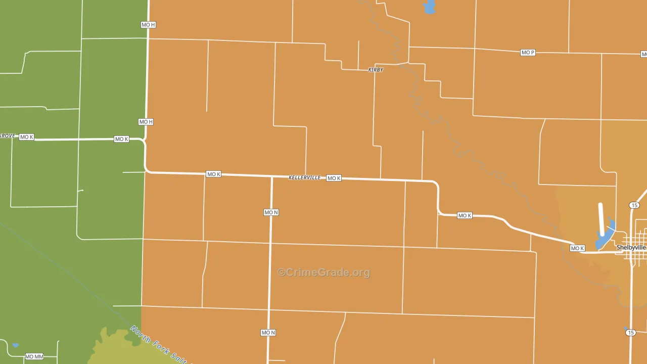 Kellerville, MO Map of Burglary Rates