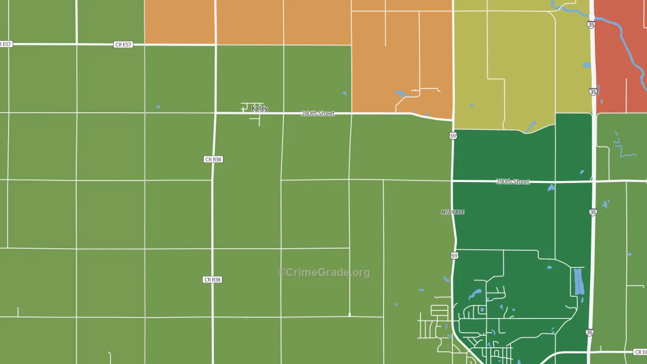 Kelley, IA Map of Burglary Rates