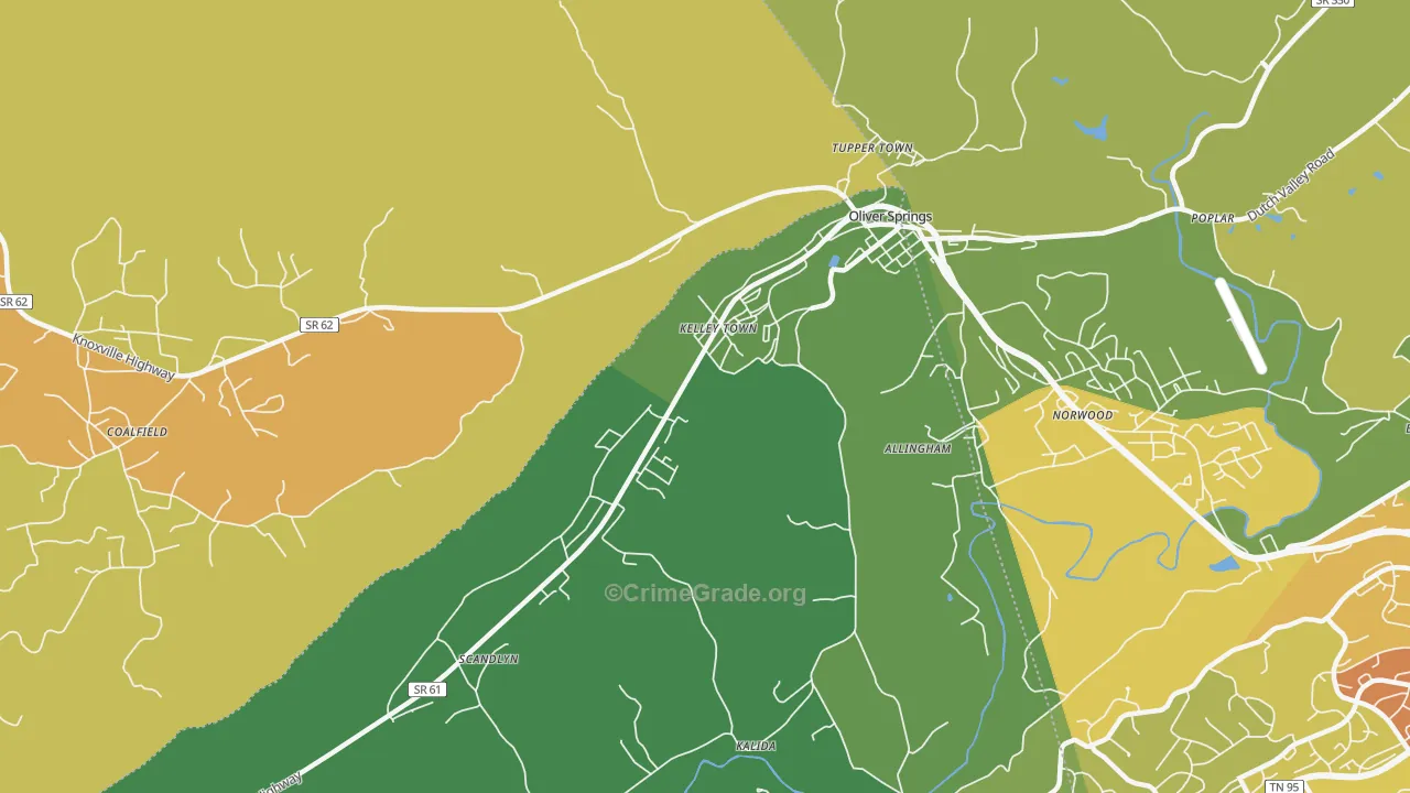 Kelley Town, TN Map of Burglary Rates