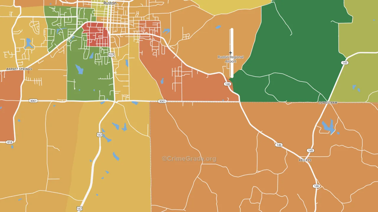 Kelleys, LA Map of Burglary Rates