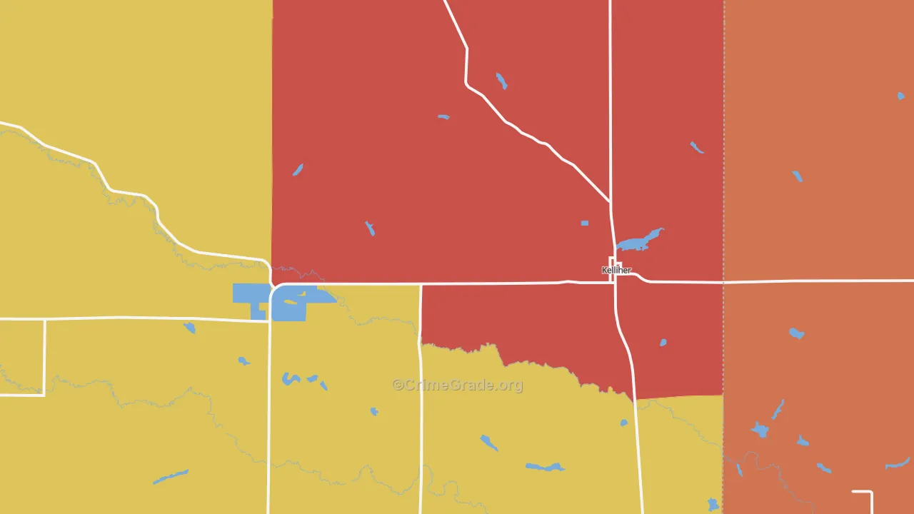 Kelliher, MN Map of Burglary Rates