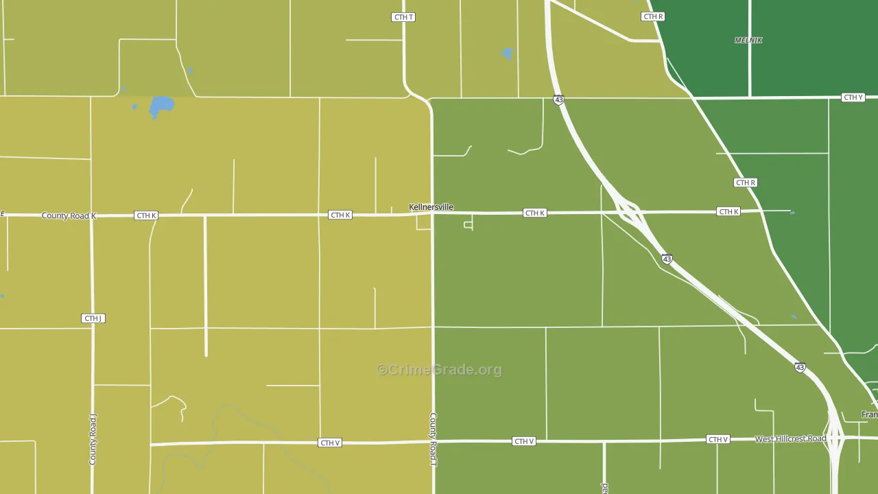 Kellnersville, WI Map of Burglary Rates
