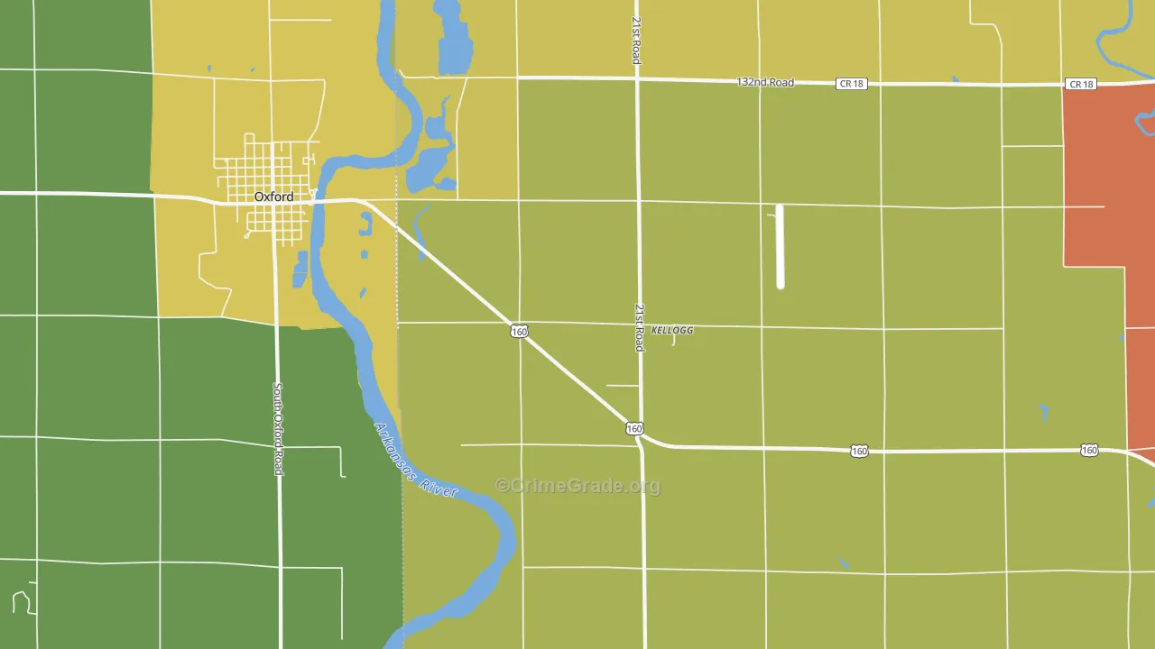 Kellogg, KS Map of Burglary Rates