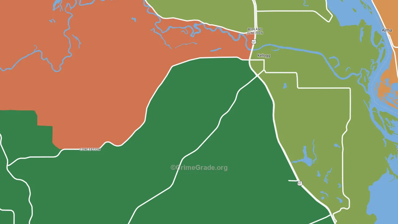 Kellogg, MN Map of Burglary Rates