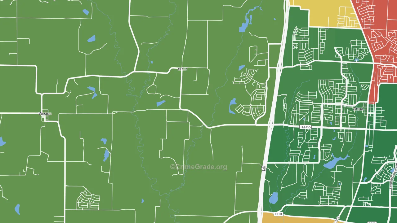 Kelly, TX Map of Burglary Rates