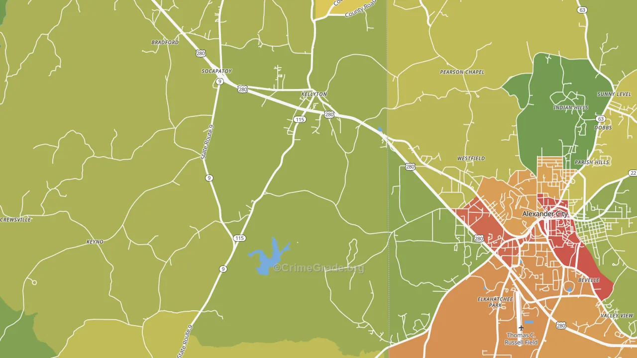 Kellyton, AL Map of Burglary Rates