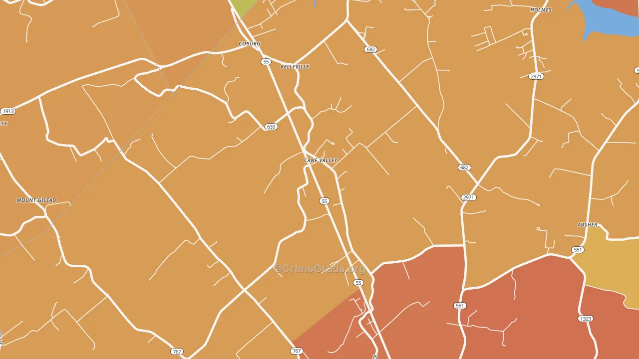 Kellyville, KY Map of Burglary Rates