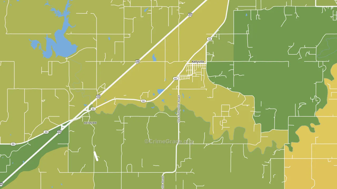 Kellyville, OK Map of Burglary Rates