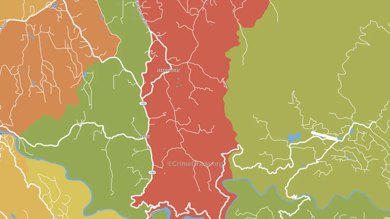 Kelsey, CA Map of Burglary Rates