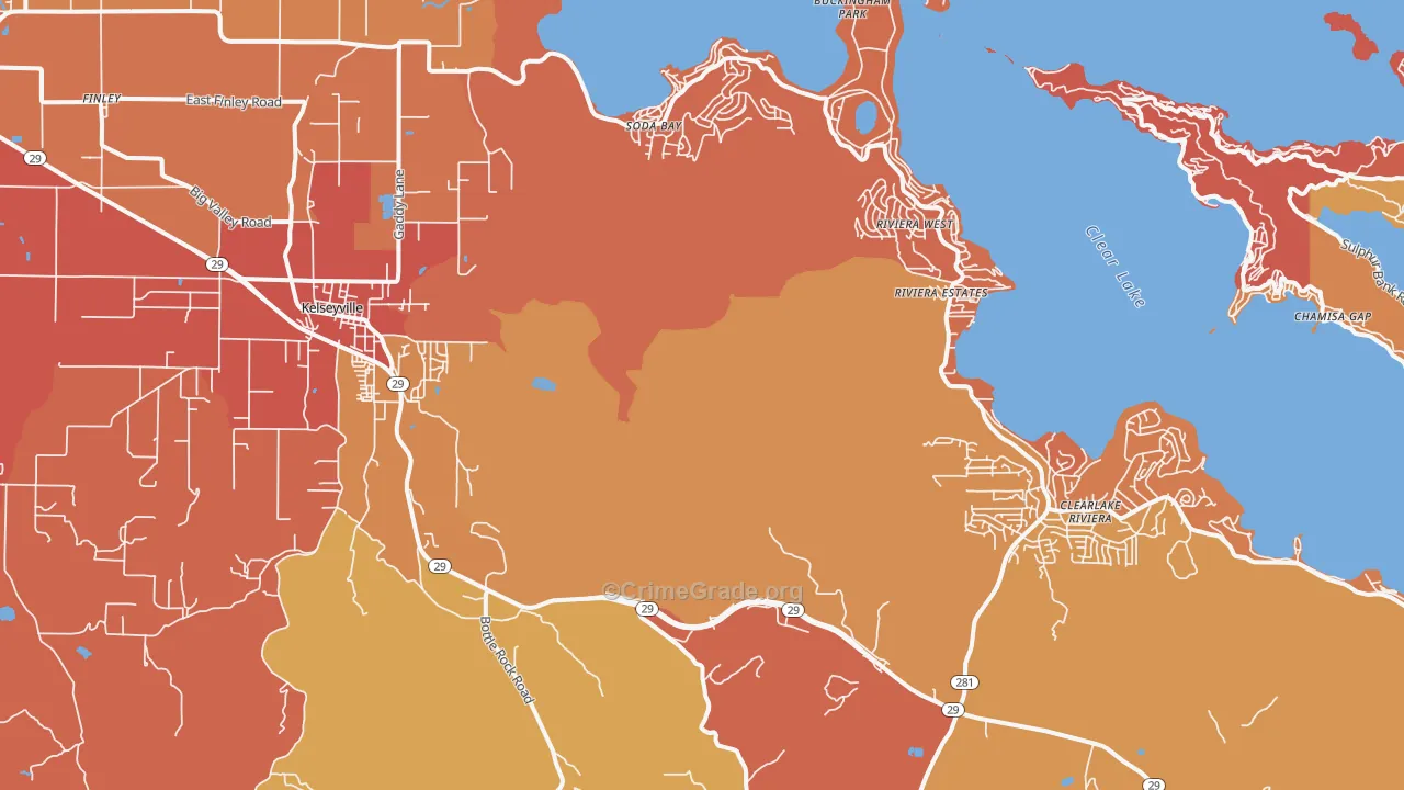 Kelseyville, CA Map of Burglary Rates