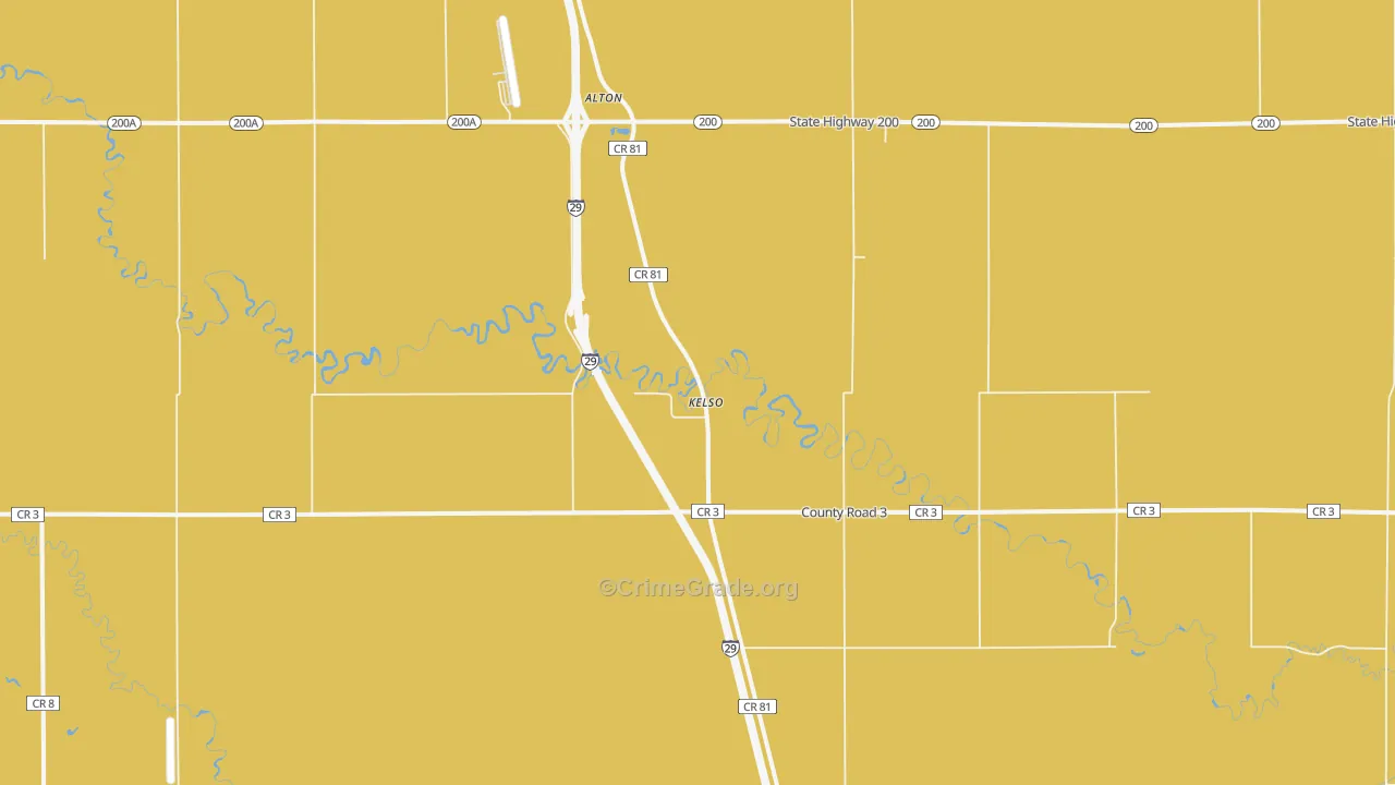Kelso, ND Map of Burglary Rates